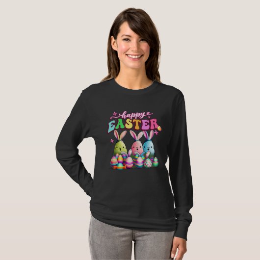 Happy Easter  Rabit Eggs Retro Groovy Bunny Easter T-Shirt (Vorne ganz)