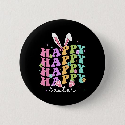 Happy Easter Redewendungen Ei Groovy Bunny Rabbit Button (Vorderseite)