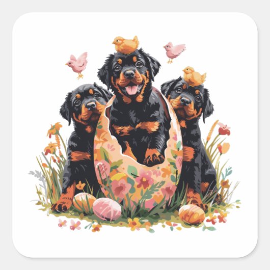 Happy Easter Rottweiler Dogs Quadratischer Aufkleber (Vorderseite)