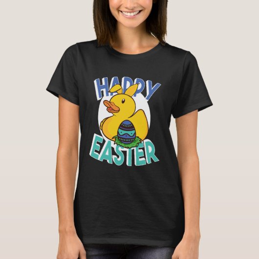 Happy Easter Rubber Duck Bunny Ears Easter Eggs cu T-Shirt (Vorderseite)
