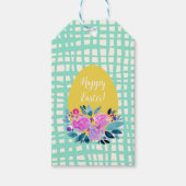 Happy Easter rustikale karierte Blumenorange Ei Geschenkanhänger (Vorderseite)