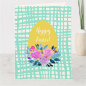 Happy Easter rustikale karierte Blumenorange Ei Karte (Vorderseite)