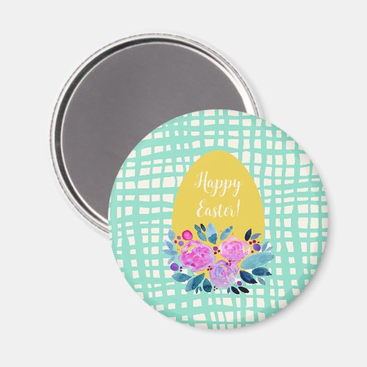 Happy Easter rustikale karierte Blumenorange Ei Magnet (Vorderseite/Rückseite)