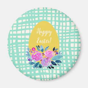 Happy Easter rustikale karierte Blumenorange Ei Magnet