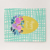 Happy Easter rustikale karierte Blumenorange Ei Puzzle (Horizontal)