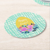 Happy Easter rustikale karierte Blumenorange Ei Runder Pappuntersetzer (Angewinkelt)