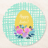 Happy Easter rustikale karierte Blumenorange Ei Runder Pappuntersetzer (Vorderseite)
