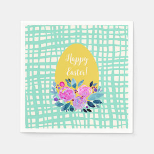 Happy Easter rustikale karierte Blumenorange Ei Serviette
