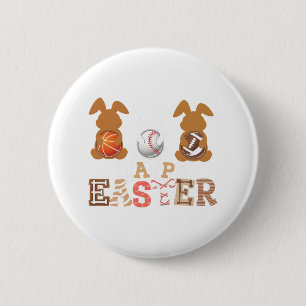 Happy Easter Sell Footll Sketch Bunny Rabbit Boys Button