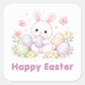 Happy Easter Spring Design - Cute Easter Bunny  Quadratischer Aufkleber (Vorderseite)