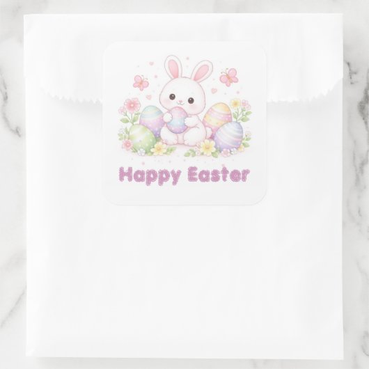 Happy Easter Spring Design - Cute Easter Bunny  Quadratischer Aufkleber (Tasche)