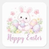 Happy Easter Spring Design - Cute Easter Bunny  Quadratischer Aufkleber (Vorderseite)