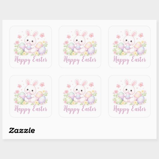 Happy Easter Spring Design - Cute Easter Bunny  Quadratischer Aufkleber (Blatt)