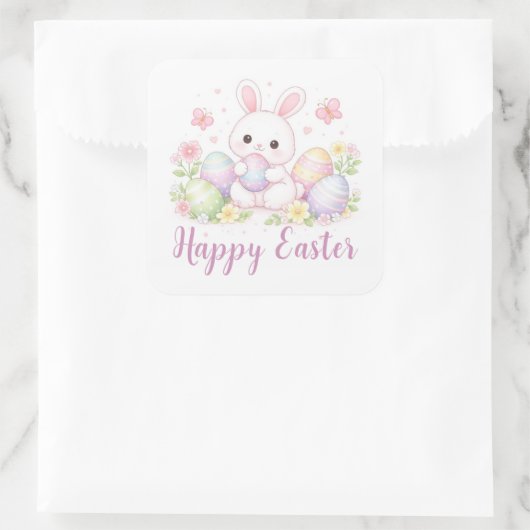 Happy Easter Spring Design - Cute Easter Bunny  Quadratischer Aufkleber (Tasche)