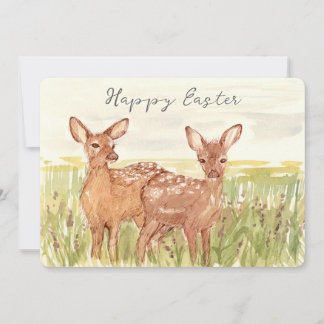 Happy Easter Spring Fawns Deer Wildflower Field Feiertagskarte