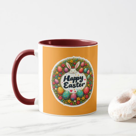 Happy Easter – Spring Floral Circle caneca Tasse (Mit Donut)