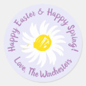 Happy Easter Spring Lavendel niedliche daisy Skrip Runder Aufkleber (Vorderseite)
