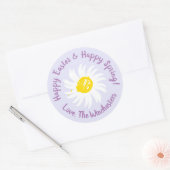 Happy Easter Spring Lavendel niedliche daisy Skrip Runder Aufkleber (Umschlag)