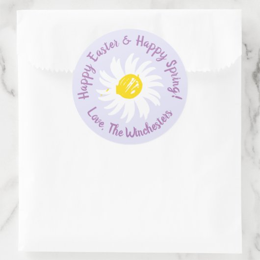 Happy Easter Spring Lavendel niedliche daisy Skrip Runder Aufkleber (Tasche)