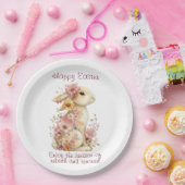 Happy Easter Spring Pink and Yellow Flowers Bunny Pappteller (Party)