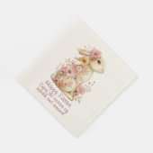 Happy Easter Spring Pink and Yellow Flowers Bunny Serviette (Ecke)