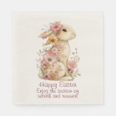 Happy Easter Spring Pink and Yellow Flowers Bunny Serviette (Vorderseite)