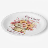 Happy Easter Spring Pink and Yellow Flowers Pappteller (Schrägansicht)