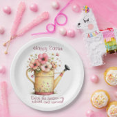 Happy Easter Spring Pink and Yellow Flowers Pappteller (Party)