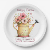 Happy Easter Spring Pink and Yellow Flowers Pappteller (Vorderseite)