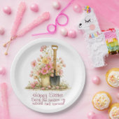Happy Easter Spring Pink and Yellow Flowers Spade Pappteller (Party)