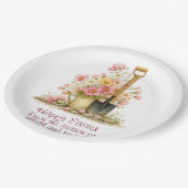 Happy Easter Spring Pink and Yellow Flowers Spade Pappteller (Schrägansicht)