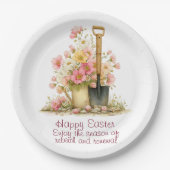 Happy Easter Spring Pink and Yellow Flowers Spade Pappteller (Vorderseite)