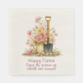 Happy Easter Spring Pink and Yellow Flowers Spade Serviette (Vorderseite)