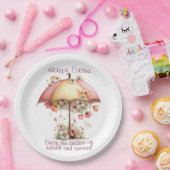 Happy Easter Spring Pink and Yellow Flowers Umbrel Pappteller (Party)