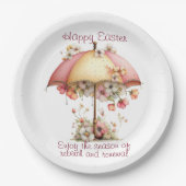 Happy Easter Spring Pink and Yellow Flowers Umbrel Pappteller (Vorderseite)