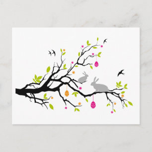 Happy Easter, spring tree with bunnies Feiertagspostkarte