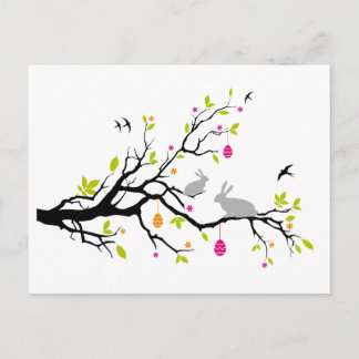 Happy Easter, spring tree with bunnies Feiertagspostkarte