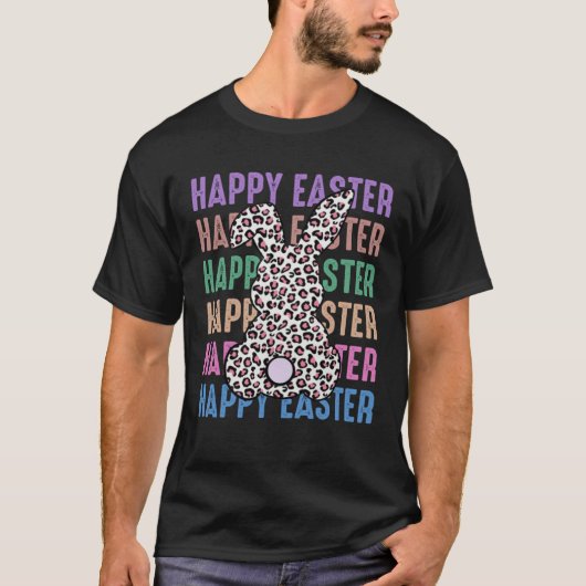 Happy Easter Stacked Cheetah Leopard Bunny Rabbit  T-Shirt (Vorderseite)