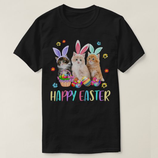 Happy Easter Three Cat Wearing Bunny Ear Kitty Kit T-Shirt (Design vorne)