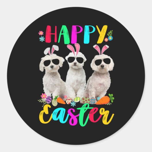 Happy Easter Three Maltese Wearing Bunny Ears Runder Aufkleber (Vorderseite)