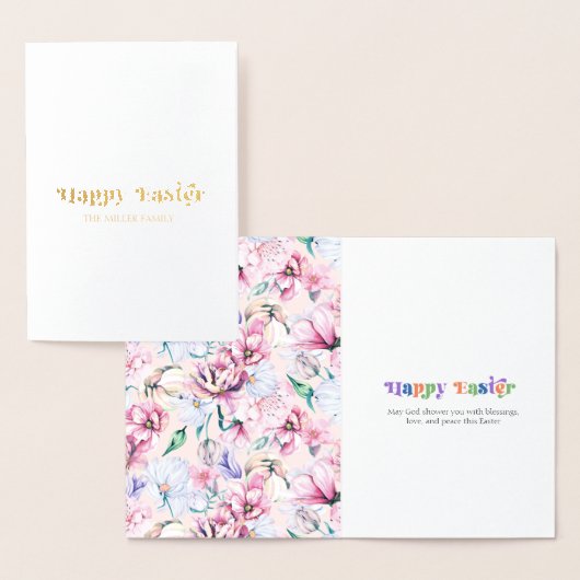 Happy Easter Typography Pastel Flowers Pattern Folienkarte (Anzeige)
