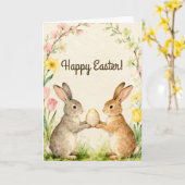Happy Easter Vintage Bunnies with Egg Karte (Gelbe Blume)