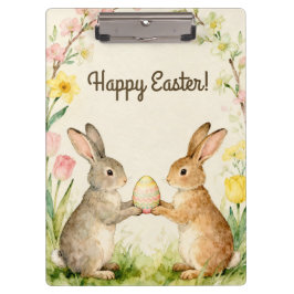 Happy Easter Vintage Bunnies with Egg Klemmbrett