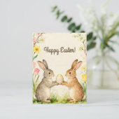Happy Easter Vintage Bunnies with Egg Postkarte (Stehend Vorderseite)