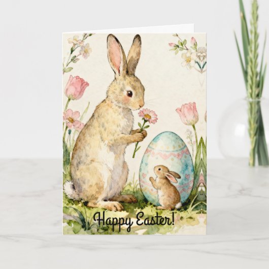 Happy Easter Vintage Bunny Family Illustration Karte (Vorderseite)