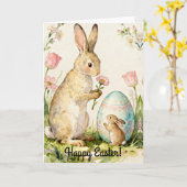 Happy Easter Vintage Bunny Family Illustration Karte (Gelbe Blume)