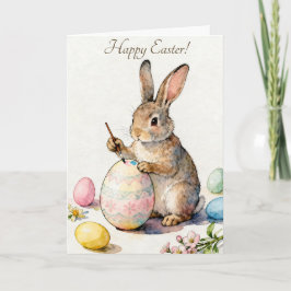 Happy Easter Vintage Bunny Painting an Egg Karte