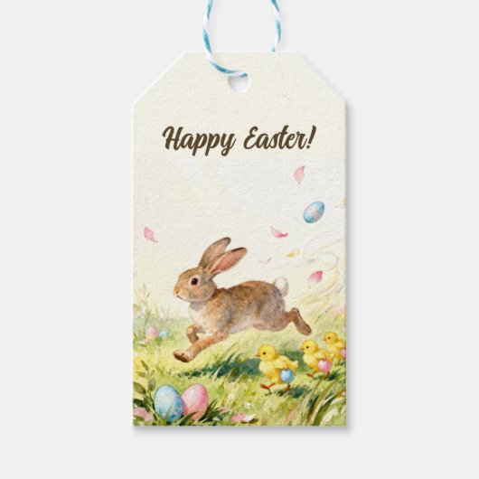 Happy Easter Vintage Bunny Spring Illustration Geschenkanhänger (Vorderseite)
