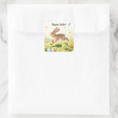 Happy Easter Vintage Bunny Spring Illustration Quadratischer Aufkleber (Tasche)
