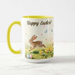 Happy Easter Vintage Bunny Spring Illustration  Tasse